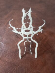 A 3D-printed internal brain structure in x-ray-visible material by PlastiForge3D, designed for medical school test dummies to simulate realistic anatomy.