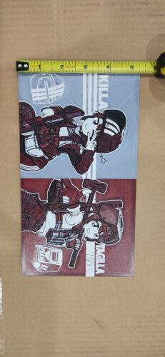 FDM 3D printed lithophane featuring anime-style Killa and Tagilla characters from Escape from Tarkov, with measuring tape for scale.