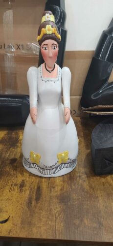 victorian style doll printed and hand painted in white dress with yellow accents