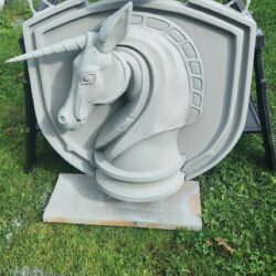 Unicorn knight crest 3D print with crown and rearing goats by PlastiForge3D