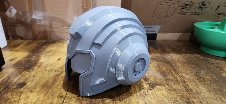 Cosplay helmet profile 3D printed by PlastiForge3D.